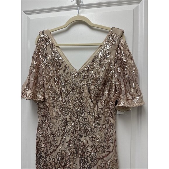 Alex Evenings Womens Size 14 Cream Gold Sequin Embellished Cocktail Formal Dress - Picture 4 of 12